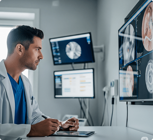 Doctor analyzing surgical data